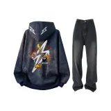 Темно-синий синий топ + черные штаны