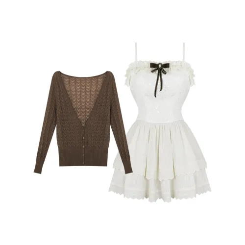 Кардиган Coffee + Абрикосовое платье-камзол Женские комплекты с юбкой