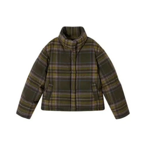 ETSE Зеленый Воротник-стойка Клетка Пуховая Куртка Женская Пуховая Куртка (Пуф)