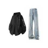 Комплект одежды (Чистая Черная Ветровка + Светло-Синие Штаны)