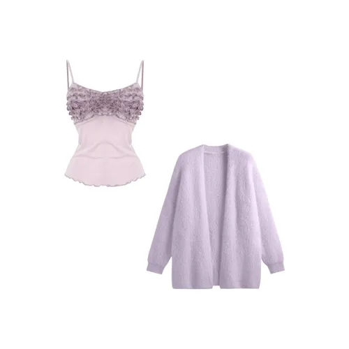 HNUF Фиолетовый Трикотажная ткань Пальто + Фиолетовый Топ на бретелях Женские Трикотаж