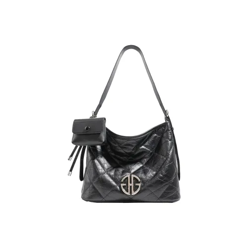 GHG Сумка через плечо из крупнозернистой текстуры коровьей кожи стандартная женская черный экрю