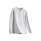 [Вафельная вязка Генри Воротник] Светло-серый (Mf22 Ярко-белый Английский язык Логотип на груди)