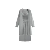 Серое пальто + серый топ без бретелек + серые штаны