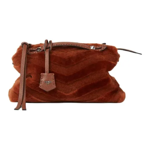 FENDI Shearling Bag Medium Women's Brown Red FENDI Овчина Сумка Средний Женская Коричневый Красный