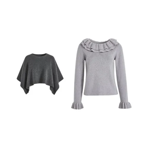 KUOSE Темно-серый свитер 0009 + Светло-серый трикотаж 0002 Женские повседневные костюмы