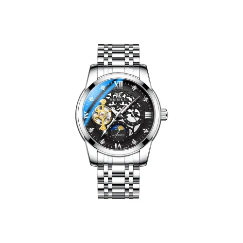 WSK Механический механизм ремешок из нержавеющей стали мужские часы черный циферблат