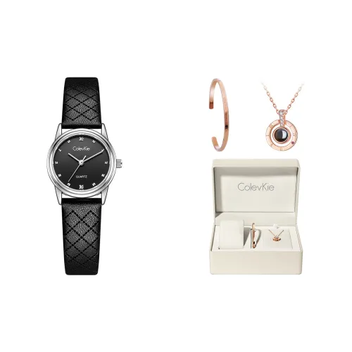 ColevKie Кварцевый механизм кожаный ремешок часы для женщин черный циферблат