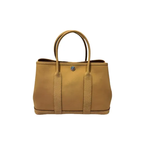 HERMES Garden Party Холст с Negonda Телячья кожа Сумка Женская Коричневый