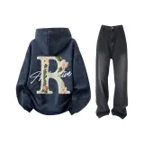 Темно-синий синий топ + черные штаны