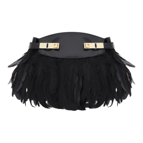 FERRAGAMO Сумка через плечо из коровьей кожи с перьями страуса мини женская черная