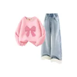 [Thickened и с флисовой подкладкой] M Line Knot Pink + Solid Color Light Denim Blue
