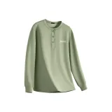 [Вафельная вязка Генри воротник] Пальмовый зеленый (Mf22 Ярко-белый Английский язык Логотип на груди)