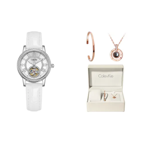 ColevKie Автоматический Механический Механизм Коровья Кожа Ремешок Женские Часы Белый Циферблат