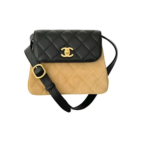 CHANEL Замша с кожаными вставками ручная сумка на плечо женская кофейная и черная