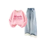 [Thickened и с флисовой подкладкой] mF Круглый Mark Розовый + Однотонный Джинсовый Светло-Синий