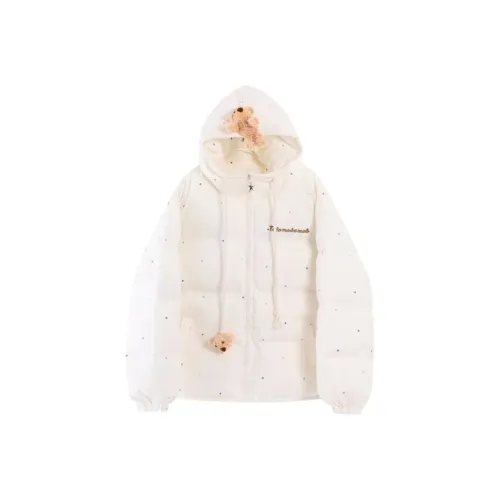 PZGE Ecru 3D Эффект Медведь Пух Женская Пуховая Куртка (Пуховик)