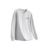 [Вафельная вязка Генри Воротник] Светло-серый (Mf22 Чернильно-черный Английский Логотип на груди)