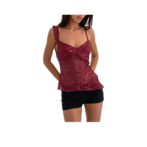 Motel Rocks Iranila Asymmetric Топ в Газовый Sequ Красный Топ на бретелях Женские