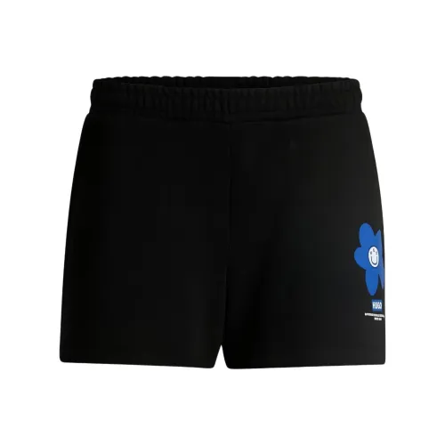 Hugo Boss Cotton Terry Шорты с Новый Season Логотип История Повседневные шорты Женские Черный