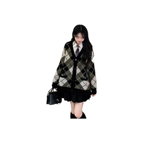 HAPG Черный Зеленый Ромб Узор Женский Трикотаж