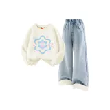 [Thickened и с флисовой подкладкой] Шестигранная звезда слоновая кость + однотонный деним светло-синий