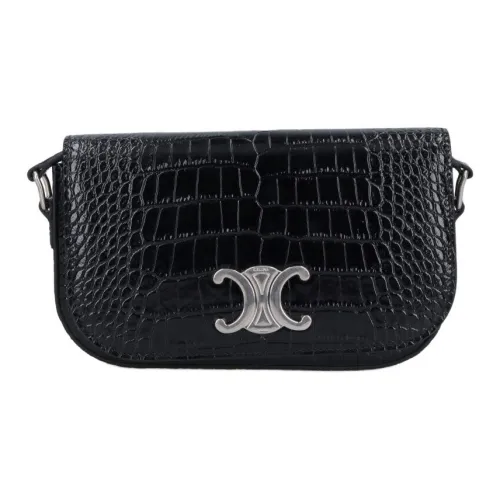 CELINE Triomphe Телячья кожа Сумка через плечо Маленькая Сумка на плечо Мужская Черная