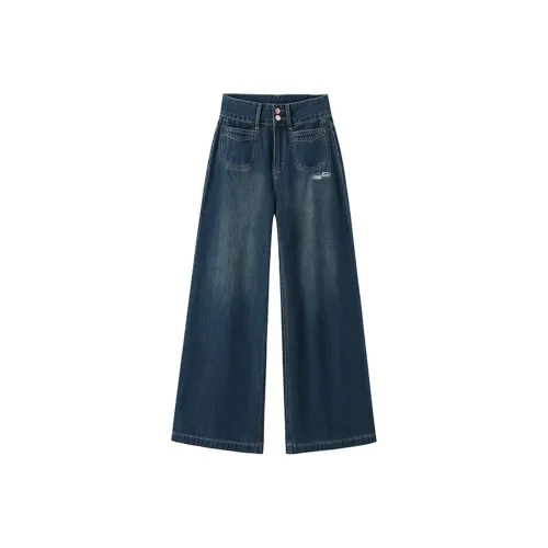 BEAR UNION Темно-синие брюки с подарками съемный пуговица женские джинсы