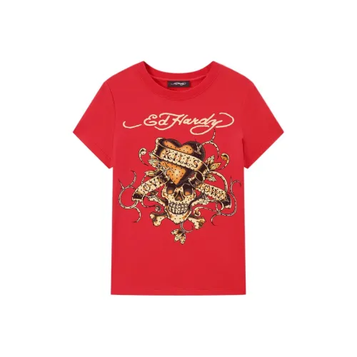 Ed Hardy Китайский Красный Женские T-рубашки
