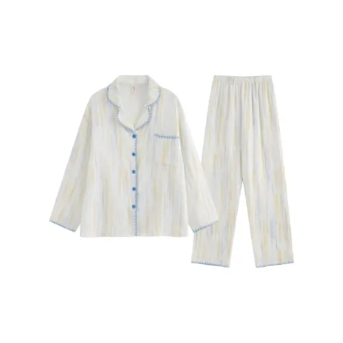 XIAOLIZI Синие полосы Масло Картины Женские Пижамные комплекты