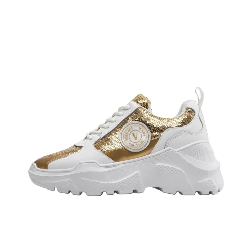 VERSACE JEANS Низкий топ Повседневные Спортивные кроссовки Женские Белые Золотые