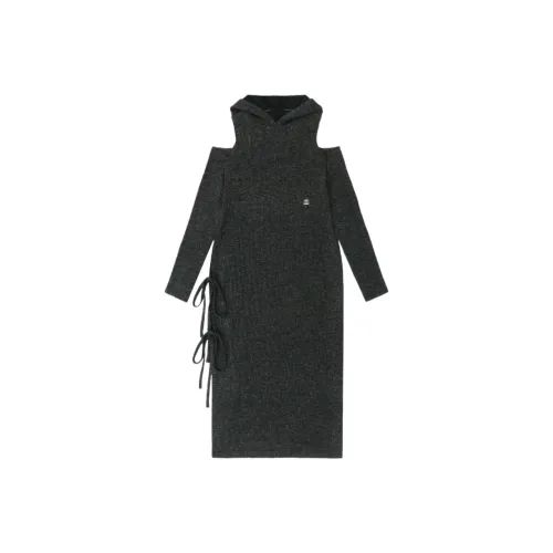 TREEMINGBIRD С капюшоном Холодное Плечо Ван-Пис Длинный рукав Платье Женское