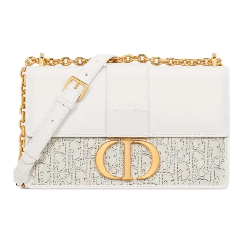 DIOR 30 Montaigne Хлопок с коровьей кожей Сумка через плечо Женская Молочно-белая