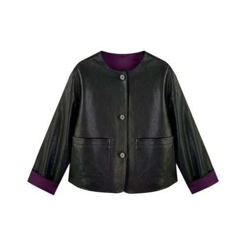 GZQJ Черный и Фиолетовый Женские Кожаные Куртки