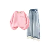 [Thickened и с флисовой подкладкой] MF нить узор K розовый + однотонный деним светло-синий