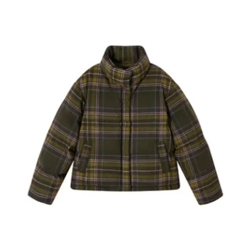 PZGE Зеленый воротник-стойка клетка пуховая куртка женская пуховик (пуф)