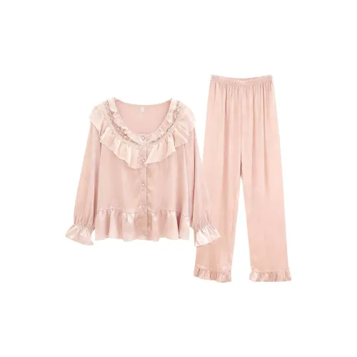 Daiyindie Осенние и зимние пижамы для женщин ледяной шелк с длинными рукавами розовый