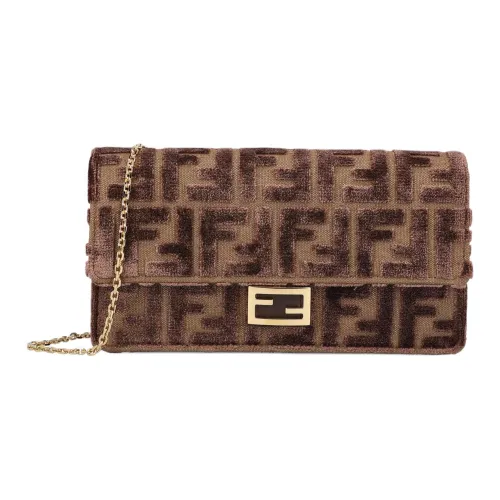 FENDI Жаккард Бархат Сумка на плечо Женская Коричневая