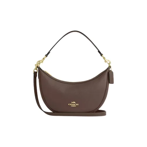 COACH Aria Крестообразная текстура Кожа Сумка на плечо Женская Темный Камень