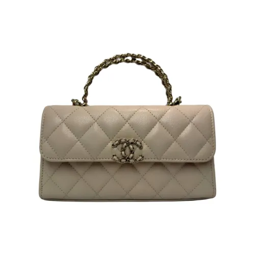 CHANEL С рельефом Тисненый Коровья кожа Сумка с клапаном Сумка через плечо Сумка для рук Женская Бежевая