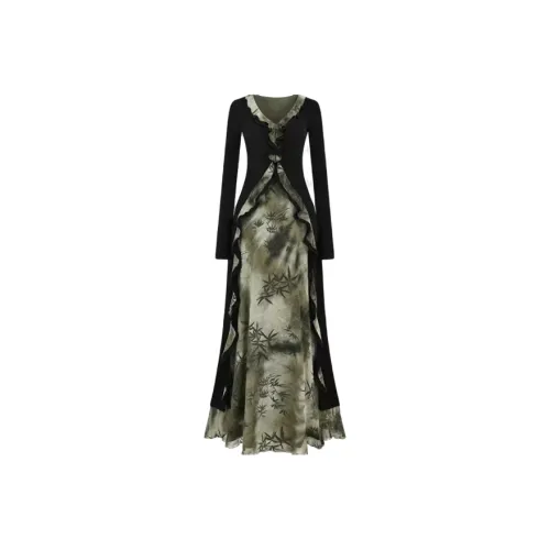 POPO.INFO Длинное платье с длинными рукавами женское