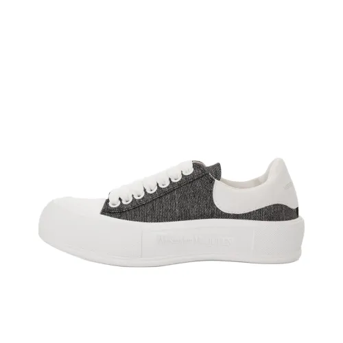 Alexander McQueen Deck Plimsoll Low Топ Стильные Скейтбординги Женские Черный Белый Серебряный