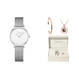 Серебряный белый циферблат (в комплекте с браслетом и ожерельем)