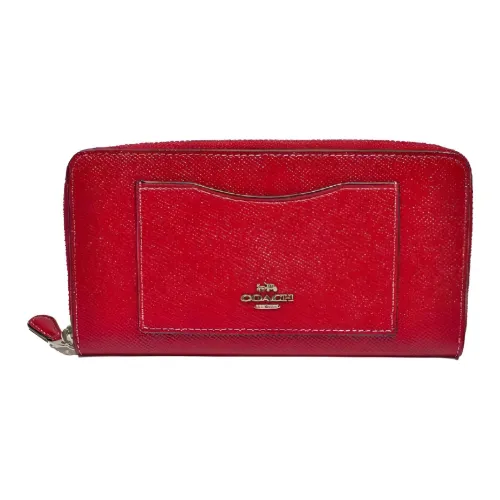 COACH Accordion Zip Wallet Кожа Кошелек Маленький Женский Темно-Красный