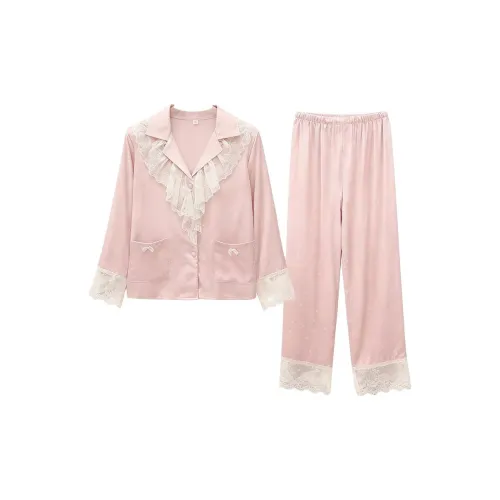 Daiyindie Осенние и зимние пижамы женские с длинными рукавами и кружевной отделкой