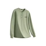 [Вафельная вязка Генри воротник] Пальмовый зеленый (Mf22 Чернильно-черный Английский язык Логотип на груди)