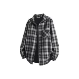 [Флисовая подкладка, термический] Черно-белая клетка (Mt47 Мода, левый карман с логотипом A)