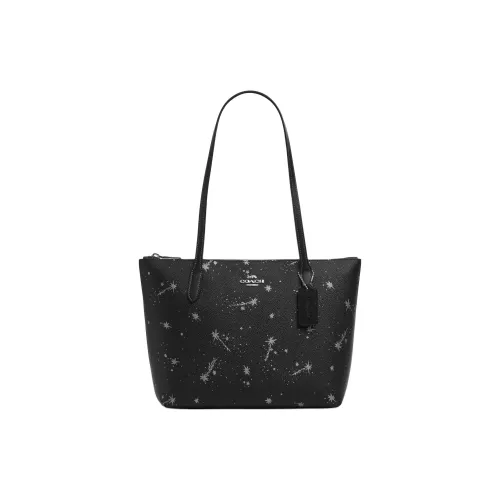 COACH Fiona Холст с покрытием и гладкая кожа Сумка на плечо Средний Женский Черный