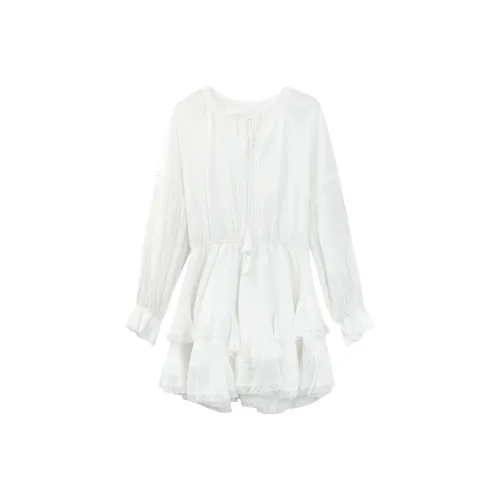 LOVEHEYNEW Белый Женский Длинный С рукавами Платье