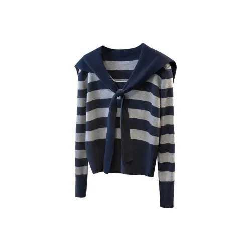 SIBAISHE Темно-синий Синий Полосы Женский Трикотаж